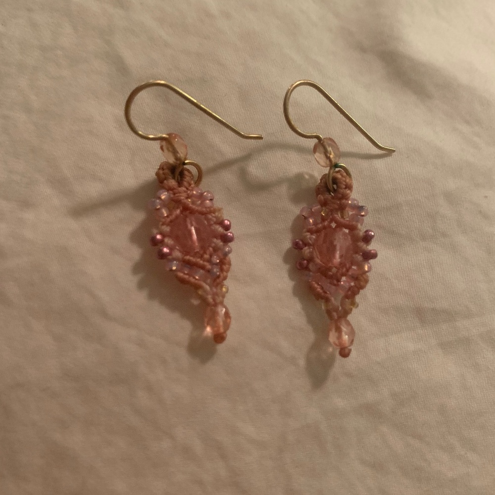 Pink Hand Woven Beaded Earrings